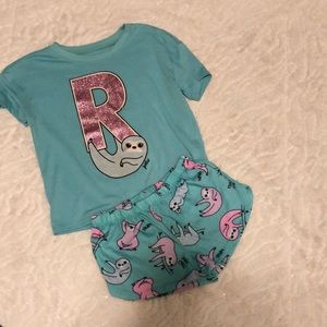 Turquoise R sloth pajama set